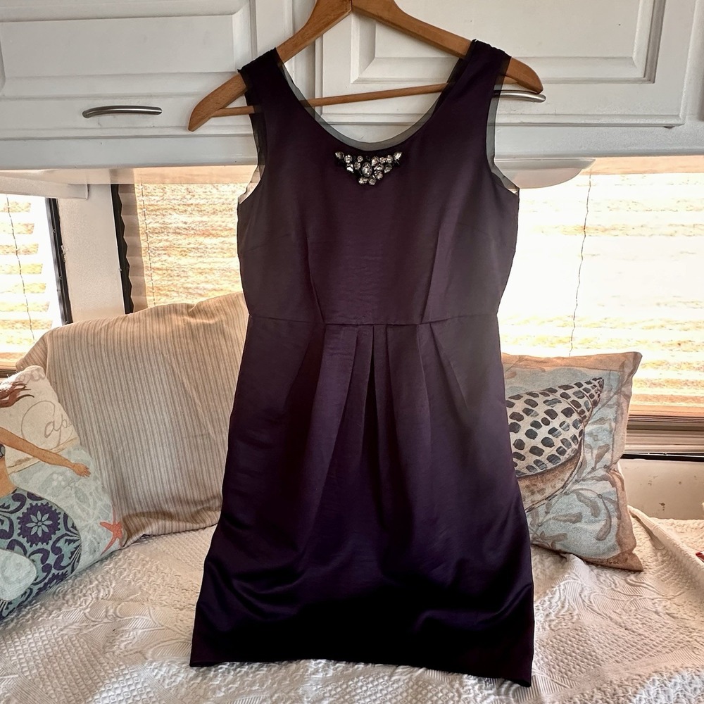 Retro Midi Dress Size 4 Bling Bodice Shimmering Purple Empire Waist Glam‎ Chic